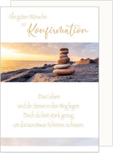 Laden Sie das Bild in den Galerie-Viewer, Edition Seidel Premium Glückwunschkarte zur Konfirmation mit Umschlag. Konfirmationskarte Karte mit Spruch Grusskarte Steine Strand Junge Mädchen (KF309 SW024)
