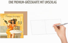 Laden Sie das Bild in den Galerie-Viewer, Edition Seidel Premium quadratische Glückwunschkarte zum 50. Geburtstag mit Umschlag. Geburtstagskarte Karte mit englischem Text fü Frau Freundin Kollegin Sekt Style (GQ537 SW025)
