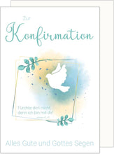 Laden Sie das Bild in den Galerie-Viewer, Edition Seidel Premium Glückwunschkarte zur Konfirmation mit Umschlag. Konfirmationskarte Karte mit Spruch Grusskarte Taube Vogel Junge Mädchen (KF320 SW024)
