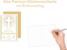 Laden Sie das Bild in den Galerie-Viewer, Edition Seidel Premium Glückwunschkarte zur Kommunion mit Umschlag. Eine einzelne Karte Kommunionskarte Grusskarte Kreuz Junge Mädchen Karte (KO265 SW022)
