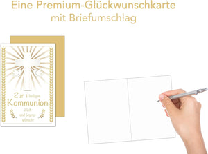 Edition Seidel Premium Glückwunschkarte zur Kommunion mit Umschlag. Eine einzelne Karte Kommunionskarte Grusskarte Kreuz Junge Mädchen Karte (KO265 SW022)