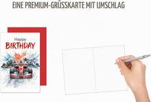 Laden Sie das Bild in den Galerie-Viewer, Edition Seidel Premium Glückwunschkarte zum Geburtstag mit Umschlag. Geburtstagskarte Grußkarte Karte Klappkarte Spruch Englisch Happy Birthday Mann Freund Rennwagen Tempo Vollgas (G4532 SW026)
