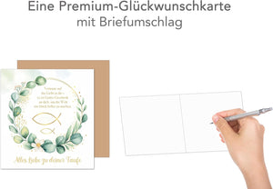 Edition Seidel Premium quadratische Glückwunschkarte zur Taufe mit Umschlag. Taufkarte Grußkarte Karte Fisch Taufkind Junge Mädchen Kinder Kind Segenswünsche (ETQ135 SW025)