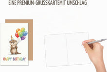 Laden Sie das Bild in den Galerie-Viewer, Edition Seidel Premium Glückwunschkarte zum Geburtstag mit Umschlag. Grußkarte Karte Geburtstagkarte Englisch für Kind Mädchen Junge Otter Ballons Niedlich Farbenfroh (G3912 SW026)
