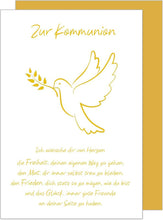 Laden Sie das Bild in den Galerie-Viewer, Edition Seidel Premium Glückwunschkarte zur Kommunion mit Umschlag. Kommunionskarte Karte mit Spruch Grusskarte Taube Vogel Junge Mädchen (KO288 SW024)
