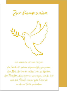 Edition Seidel Premium Glückwunschkarte zur Kommunion mit Umschlag. Kommunionskarte Karte mit Spruch Grusskarte Taube Vogel Junge Mädchen (KO288 SW024)