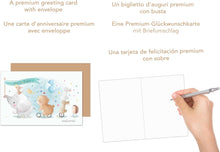 Laden Sie das Bild in den Galerie-Viewer, Edition Seidel Premium Glückwunschkarte zur Geburt mit Umschlag. Karte Babykarte Ereigniskarte Grusskarte Billet Hello Baby Welcome Tiere Ereignis Junge Mädchen (E277 SW024)

