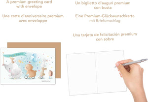 Edition Seidel Premium Glückwunschkarte zur Geburt mit Umschlag. Karte Babykarte Ereigniskarte Grusskarte Billet Hello Baby Welcome Tiere Ereignis Junge Mädchen (E277 SW024)
