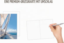 Laden Sie das Bild in den Galerie-Viewer, Edition Seidel Premium Geburtstagskarte mit Umschlag. Glückwunschkarte mit Spruch Geburtstag Billet Happy Birthday Mann Frau Segeln Boot Meer Abendteuer (G3488 SW023)
