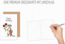 Laden Sie das Bild in den Galerie-Viewer, Edition Seidel Premium Glückwunschkarte zum Geburtstag mit Umschlag. Grußkarte Karte Geburtstagkarte Englisch für Mann Frau Kind Erdmännchen Rosen Geschenk (G3891 SW026)
