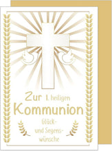 Laden Sie das Bild in den Galerie-Viewer, Edition Seidel Premium Glückwunschkarte zur Kommunion mit Umschlag. Eine einzelne Karte Kommunionskarte Grusskarte Kreuz Junge Mädchen Karte (KO265 SW022)
