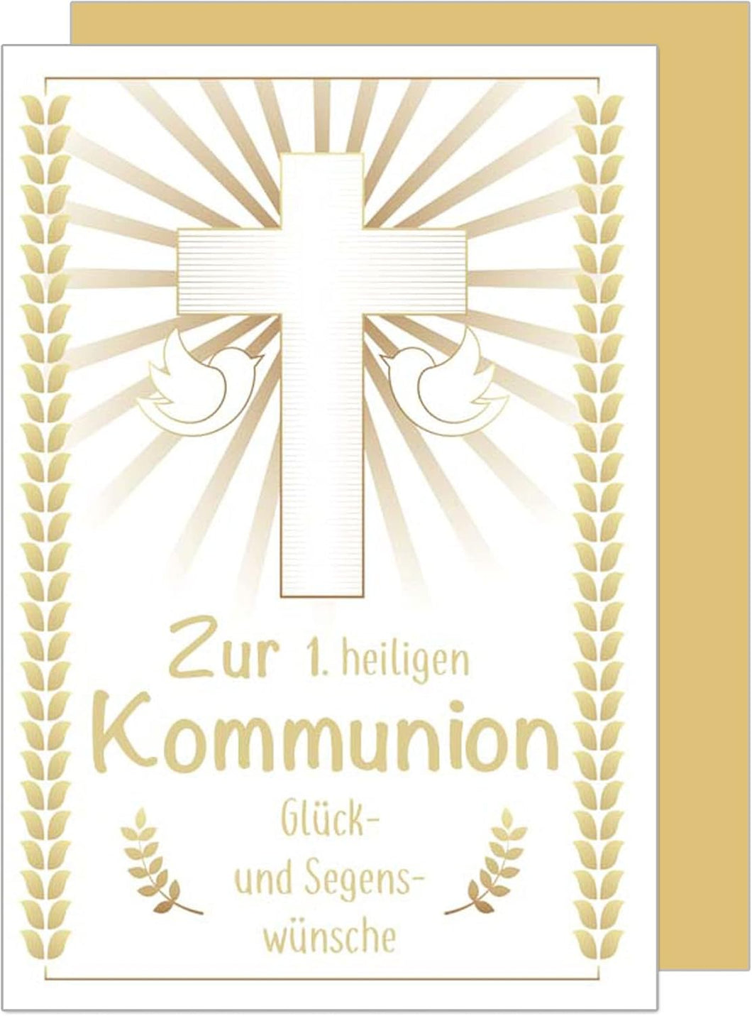 Edition Seidel Premium Glückwunschkarte zur Kommunion mit Umschlag. Eine einzelne Karte Kommunionskarte Grusskarte Kreuz Junge Mädchen Karte (KO265 SW022)