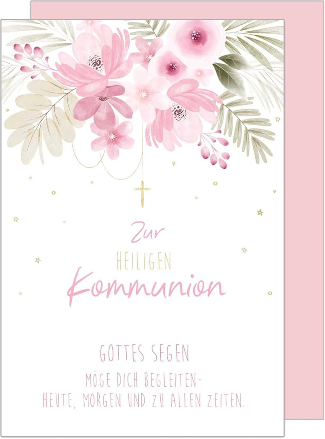 Edition Seidel Premium Glückwunschkarte zur Kommunion mit Umschlag. Kommunionskarte Karte mit Spruch Grusskarte Kreuz Blumen Junge Mädchen (KO299 SW024)