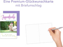 Laden Sie das Bild in den Galerie-Viewer, Edition Seidel Premium Glückwunschkarte zur Jugendweihe mit Umschlag. Eine einzelne Karte zur Jugendweihe mit Spruch. Grusskarte Zur Jugendweihe bunte Füsse Junge Mädchen (JW126 SW023)
