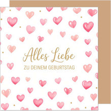 Laden Sie das Bild in den Galerie-Viewer, Edition Seidel Premium quadratische Geburtstagskarte mit Umschlag. Glückwunschkarte Alles Liebe Geburtstag Karte für Mann Frau Freund Freundin Herzen (GQ502 SW025)
