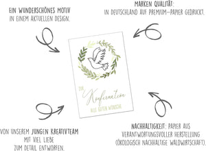 Edition Seidel Premium Glückwunschkarte zur Konfirmation mit Umschlag. Konfirmationskarte Karte Grusskarte Taube grüne Zweige Junge Mädchen (KF300 SW023)