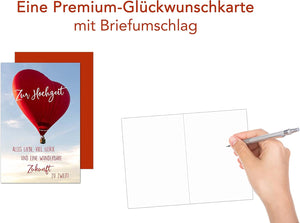 Premium Glückwunschkarte zur Hochzeit mit Umschlag. Hochzeitskarte Herzballon Himmel (H457 SW023)