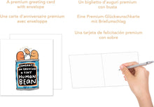 Laden Sie das Bild in den Galerie-Viewer, Edition Seidel Premium quadratische Glückwunschkarte zur Geburt mit Umschlag. Karte Grußkarte Babykarte Billet Hello Baby Kind Junge Mädchen Human Bean lustig Humor (EQ115 SW024)
