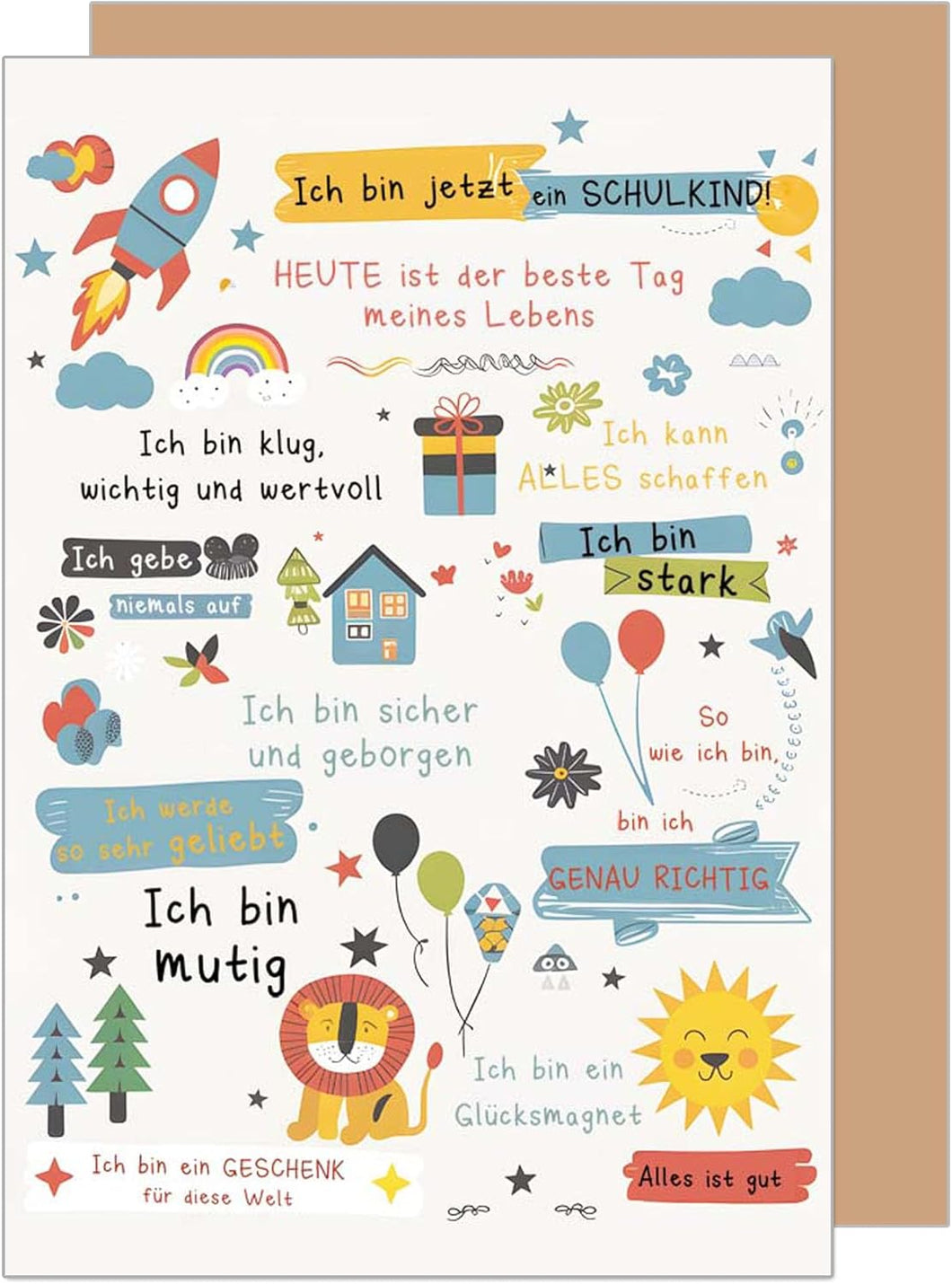 Edition Seidel Premium Glückwunschkarte zur Einschulung mit Umschlag. Einschulungskarte mit Spruch Karte Grußkarte für Schulkind Mädchen Junge Schulstart 1. Klasse Motivation (ES153 SW025)