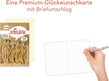 Laden Sie das Bild in den Galerie-Viewer, Edition Seidel Premium Glückwunschkarte zum Jubiläum mit Umschlag. Jubiläumskarte Tierkarte Erdmännchen Ehrentag Grusskarte Billet Mann Frau Feier Firma (J127 SW023)
