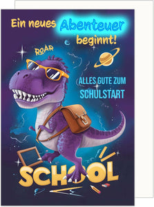 Edition Seidel Premium Glückwunschkarte zur Einschulung mit Umschlag. Einschulungskarte mit Spruch Karte Einschulung Kind Mädchen Junge Schulstart 1. Klasse Dinosaurier (ES147 SW024)