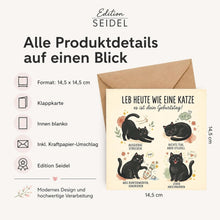 Laden Sie das Bild in den Galerie-Viewer, Edition Seidel Premium quadratische Glückwunschkarte zum Geburtstag mit Umschlag. Grußkarte Karte Spruch Alles Gute für Frau Mann Freunde Katze lustig Tiere (GQ1019 SW026)
