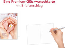 Laden Sie das Bild in den Galerie-Viewer, Edition Seidel Premium Glückwunschkarte zur Geburt mit Umschlag. Karte Babykarte Ereigniskarte Grusskarte Herzlichen Glückwunsch zum Baby Hände Füße Ereignis Mädchen Junge (E250 SW023)
