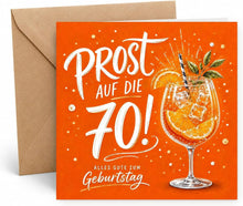 Laden Sie das Bild in den Galerie-Viewer, Edition Seidel Premium quadratische Glückwunschkarte zum 70. Geburtstag mit Umschlag. Grußkarte Karte Spruch Alles Gute für Frau Mann Aperol Prost Glückwünsche (GQ1000 SW026)
