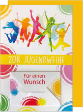Laden Sie das Bild in den Galerie-Viewer, Edition Seidel Premium Glückwunschkarte Geldscheinkarte zur Jugendweihe mit Umschlag. Eine einzelne Karte Judendweihekarte Grusskarte Geldgeschenk Junge Mädchen (GS-JW100 SW022)
