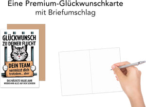 Edition Seidel Premium Glückwunschkarte zum Abschied mit Umschlag. Abschiedskarte mit Spruch. Katze im Gefängnis (AS149 SW025)