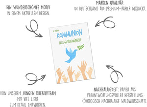 Edition Seidel Premium Glückwunschkarte zur Kommunion mit Umschlag. Eine einzelne Karte Kommunionskarte Grusskarte Hände Taube Zweig Junge Mädchen (KO245 SW022)