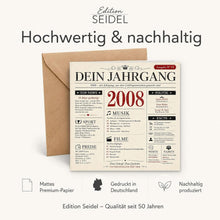 Laden Sie das Bild in den Galerie-Viewer, Edition Seidel Premium quadratische Glückwunschkarte zum 18. Geburtstag mit Umschlag. Grußkarte Karte Spruch Alles Gute für Frau Mann Jahrgang 2008 volljährig achtzehn lustig (GQ909 SW026)
