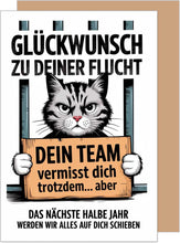 Laden Sie das Bild in den Galerie-Viewer, Edition Seidel Premium Glückwunschkarte zum Abschied mit Umschlag. Abschiedskarte mit Spruch. Katze im Gefängnis (AS149 SW025)
