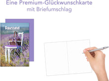 Laden Sie das Bild in den Galerie-Viewer, Edition Seidel Premium Glückwunschkarte zum Ruhestand mit Umschlag. Ruhestand Karte Grusskarte Billet Mann Frau Pension Abschied Rente Ruhe Garten (R123 SW023)
