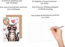 Laden Sie das Bild in den Galerie-Viewer, Edition Seidel Premium Geburtstagskarte mit Umschlag. Glückwunschkarte Grußkarte Karte Geburtstag Happy Birthday Mann Frau Freund Freundin Katze Luftballon (G3795 SW025)
