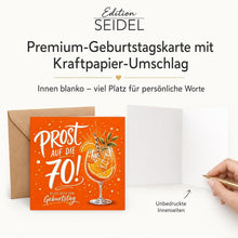 Laden Sie das Bild in den Galerie-Viewer, Edition Seidel Premium quadratische Glückwunschkarte zum 70. Geburtstag mit Umschlag. Grußkarte Karte Spruch Alles Gute für Frau Mann Aperol Prost Glückwünsche (GQ1000 SW026)
