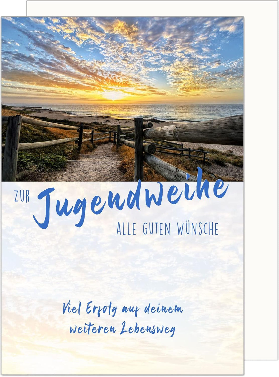 Edition Seidel Premium Glückwunschkarte zur Jugendweihe mit Umschlag. Eine einzelne Karte zur Jugendweihe mit Spruch. Grusskarte Meer Weg Strand Himmel Junge Mädchen (JW128 SW023)