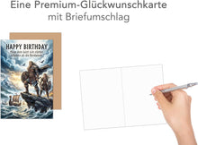 Laden Sie das Bild in den Galerie-Viewer, Edition Seidel Premium Glückwunschkarte zum Geburtstag mit Umschlag. Grußkarte Karte Geburtstagskarte Spruch Deutsch für Mann Frau Freund Freundin Wikinger Schiff (G3979 SW026)
