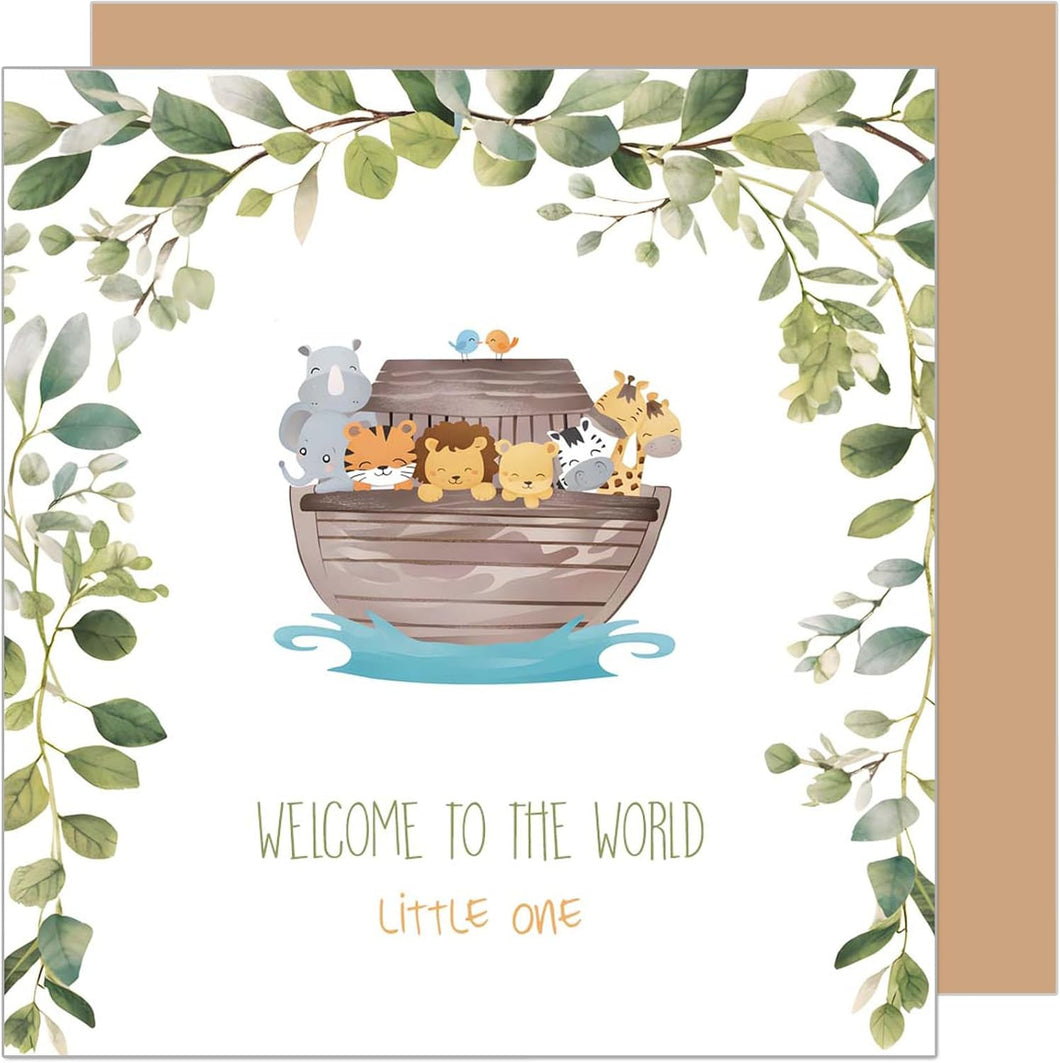 Edition Seidel Premium quadratische Glückwunschkarte zur Geburt mit Umschlag. Karte Grußkarte Babykarte Billet Hello Baby Kind Junge Mädchen Arche Tiere Little One (EQ114 SW024)