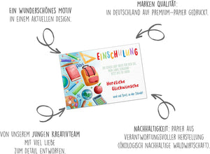 Edition Seidel Premium Glückwunschkarte zur Einschulung mit Umschlag. Einschulungskarte mit Spruch Karte Grusskarte Kind Mädchen Junge Schulanfang 1. Klasse (ES129 SW023)