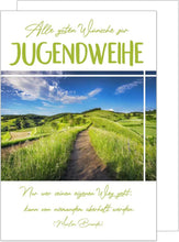 Laden Sie das Bild in den Galerie-Viewer, Edition Seidel Premium Glückwunschkarte zur Jugendweihe mit Umschlag. Eine einzelne Karte zur Jugendweihe mit Spruch. Grusskarte Alle guten Wünsche Weg Landschaft Junge Mädchen (JW122 SW023)
