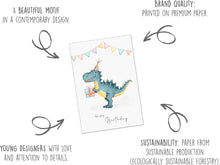 Laden Sie das Bild in den Galerie-Viewer, Edition Seidel Premium Geburtstagskarte mit Umschlag. Glückwunschkarte Grußkarte Karte Geburtstag Happy Birthday Kind Teenager Dinosaurier (G3631 SW024)
