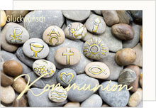 Laden Sie das Bild in den Galerie-Viewer, Edition Seidel Premium Glückwunschkarte zur Kommunion mit Umschlag. Kommunionskarte Karte mit Spruch Grusskarte Steine Junge Mädchen (KO297 SW024)

