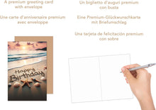 Laden Sie das Bild in den Galerie-Viewer, Edition Seidel Premium Geburtstagskarte mit Umschlag. Glückwunschkarte Grußkarte Karte Billet Geburtstag Happy Birthday Mann Frau Strand Meer Seestern Muscheln Sonnenuntergang (G3565 SW024)
