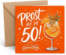 Laden Sie das Bild in den Galerie-Viewer, Edition Seidel Premium quadratische Glückwunschkarte zum 50. Geburtstag mit Umschlag. Grußkarte Karte Spruch Alles Gute für Frau Mann Aperol Prost Glückwünsche (GQ973 SW026)
