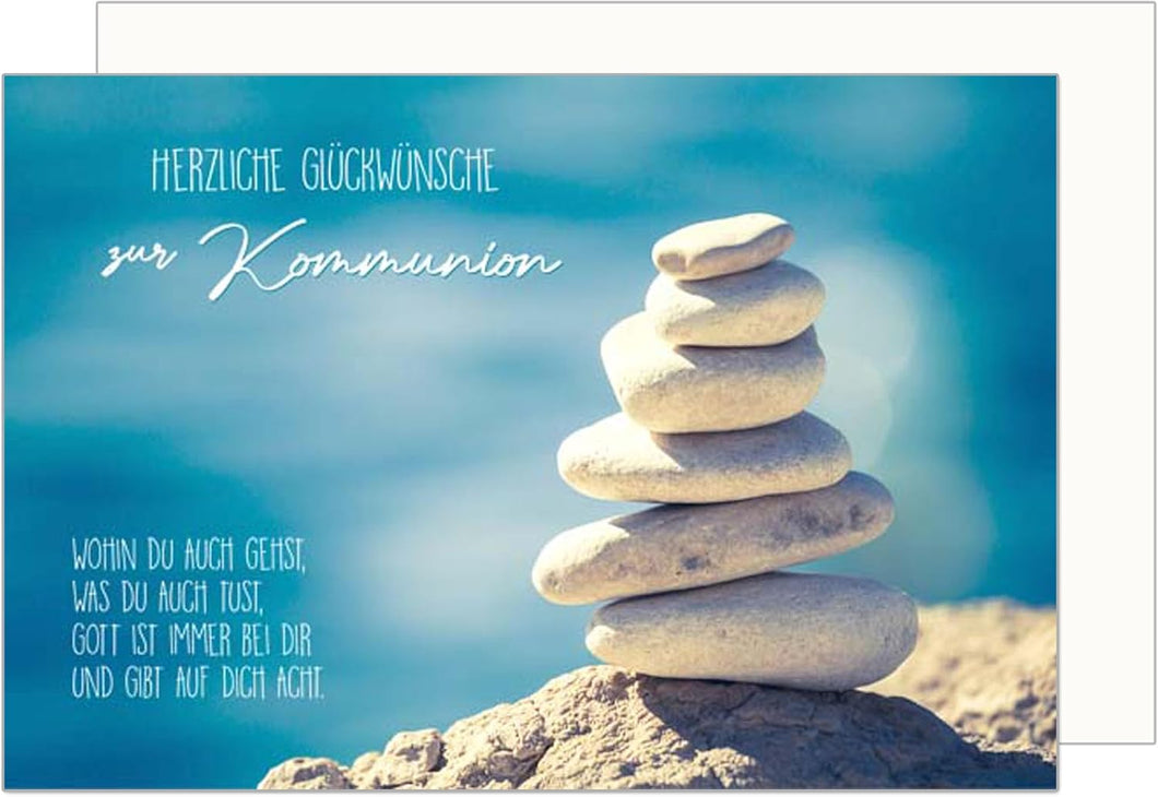 Edition Seidel Premium Glückwunschkarte zur Kommunion mit Umschlag. Kommunionskarte Karte mit Spruch Grusskarte Steine Junge Mädchen (KO293 SW024)