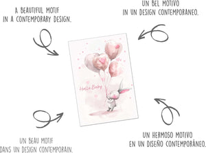 Edition Seidel Premium Glückwunschkarte zur Geburt mit Umschlag. Karte Grußkarte Babykarte Billet Hello Baby Junge Mädchen Kind Hase Luftballons rosa (E282 SW024)