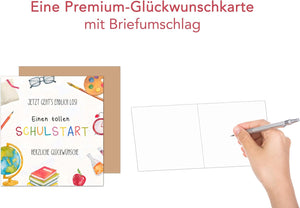 Edition Seidel Premium quadratische Glückwunschkarte zur Einschulung mit Umschlag. Einschulungskarte mit Spruch zum Schulanfang Karte Grußkarte für Schulkind Mädchen Junge 1. Klasse (ESQ100 SW025)