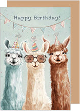 Laden Sie das Bild in den Galerie-Viewer, Edition Seidel Premium Geburtstagskarte mit Umschlag. Glückwunschkarte Grußkarte Karte mit Spruch Geburtstag Happy Birthday Mann Frau Kind Lamas (G3630 SW024)
