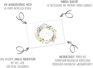 Glückwunschkarte zur Hochzeit mit Umschlag aus Kraftpapier. Hochzeitskarte Just Married Eukalyptus Blumen Blumenkranz (H486 SW024)